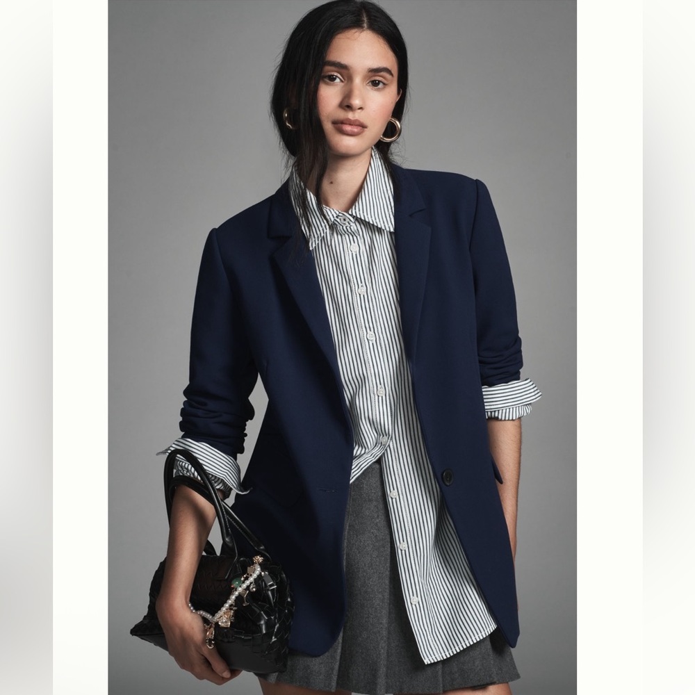 NWT Anthropologie Maeve Tessie Blazer Navy Blue